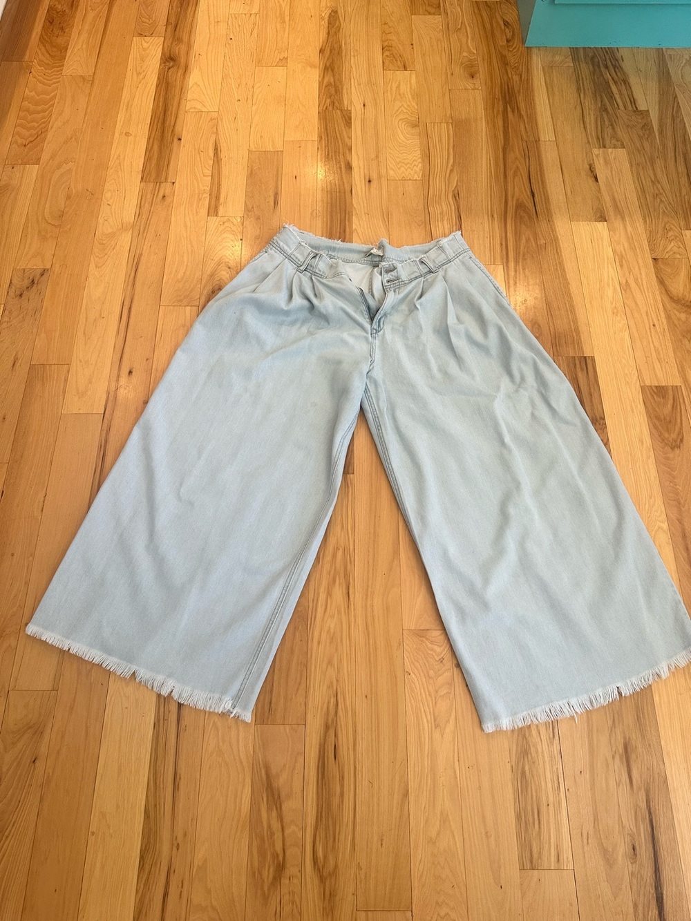 Free People Light Blue Wide-Leg Crop Jeans